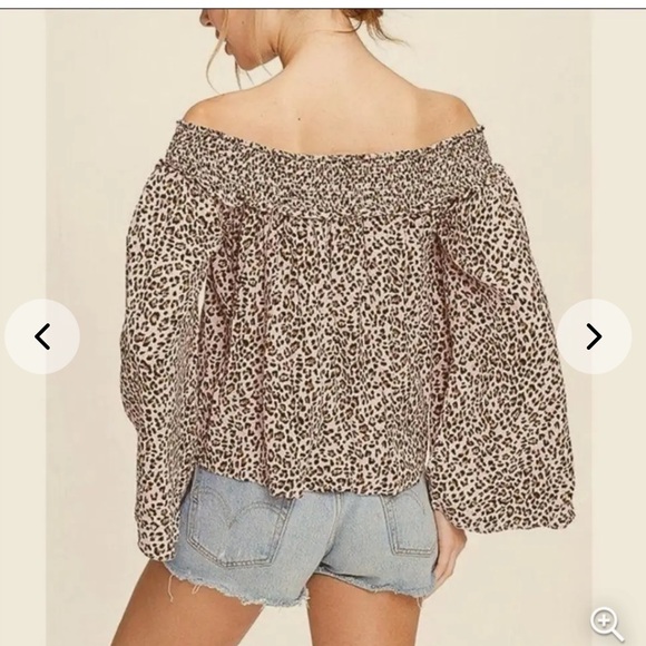 Free People Movement Cheetah Print Smocked Off Shoulder Blouse - Picture 2 of 11